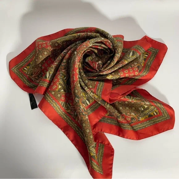 Art of the Scarf Made in Italy 80”x80” Orange Brown Pattern Design Scarf; Pretty - Picture 3 of 11